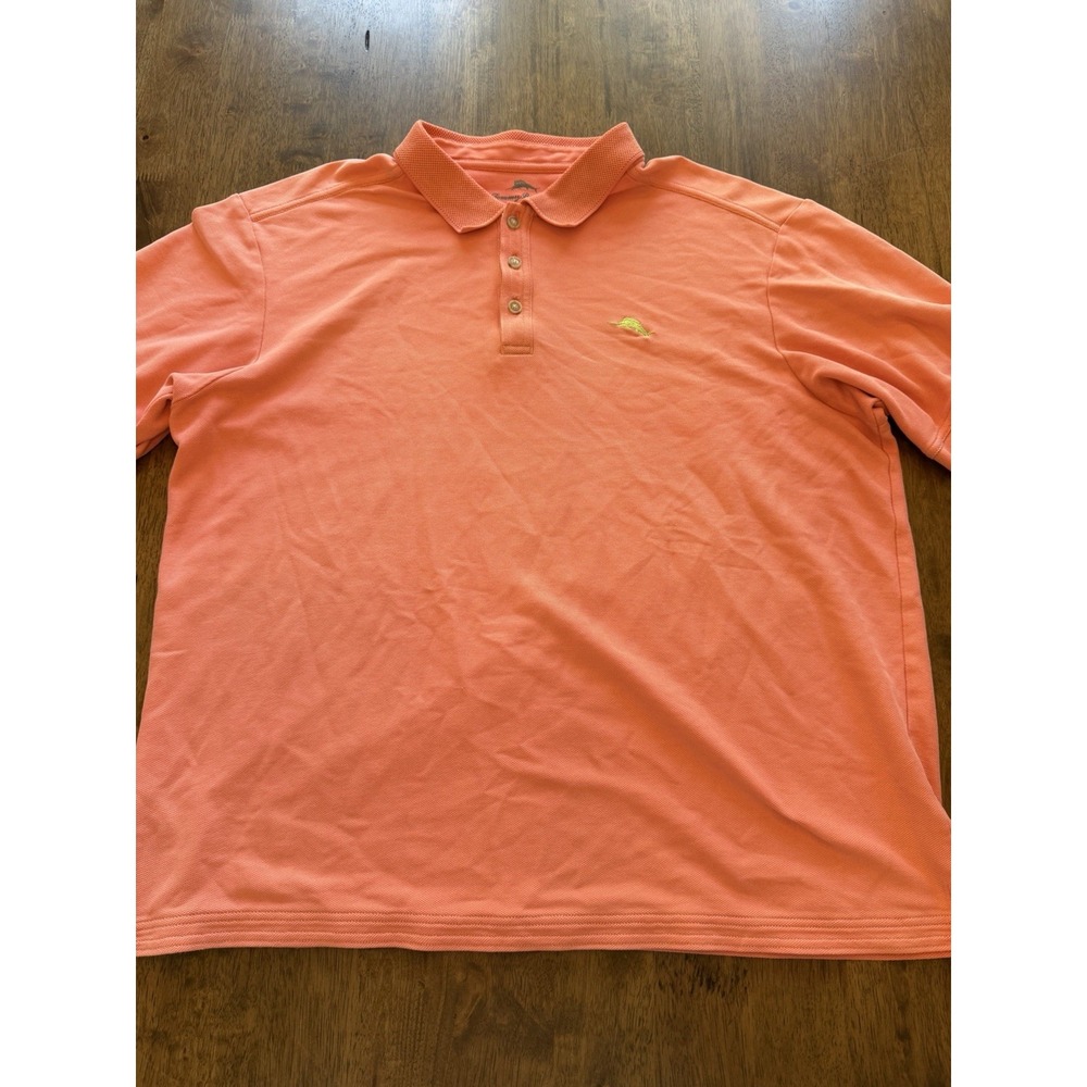 Tommy Bahama Men's XL Orange Solid Cotton/Poly Knit Polo Shirt Embroidered